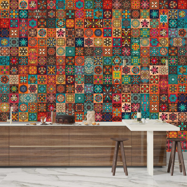 Colorful Vintage Floral and Mandala Elements Wallpaper, Seamless Pattern Mural, Oversized Custom Size Wall Art, Non - Woven, Non - Adhesive, Modern Wall Paper, Removable - Adawall Wallpaper - Registered Trade Accounts Only, Wallpaper Wholesale Account - W77887 - Adawall Wholesale - Wallpaper Wholesaler