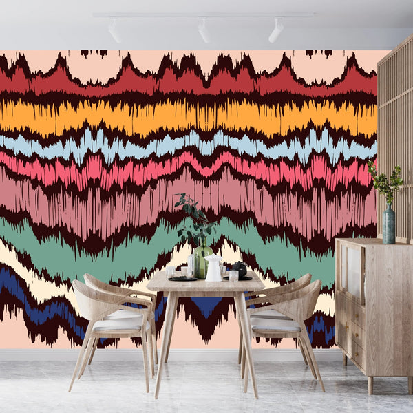 Colorful Wave Ikat Wallpaper, Seamless Pattern Mural, Oversized Custom Size Wall Art, Non - Woven, Non - Adhesive, Modern Wall Paper, Removable - Adawall Wallpaper - Registered Trade Accounts Only, Wallpaper Wholesale Account - W77683 - Adawall Wholesale - Wallpaper Wholesaler