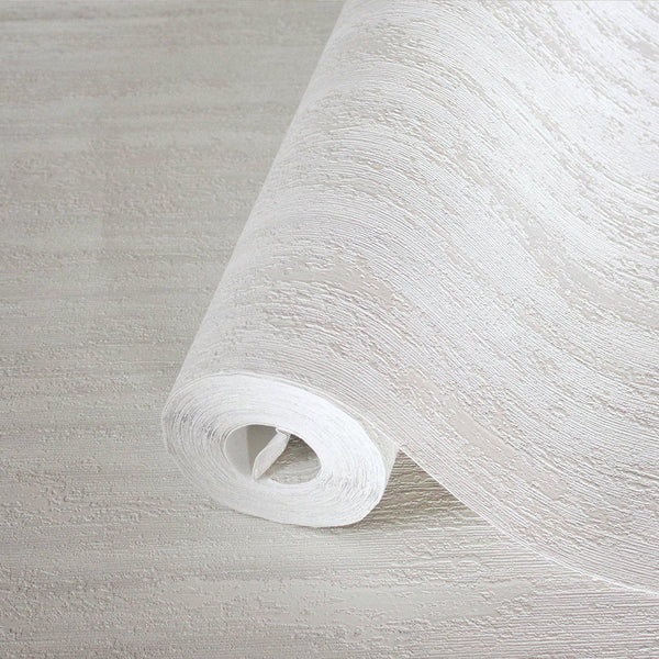 Contemporary Plain Textured Wallpaper, White Elegant Distressed Design, Washable, Large 114 sq ft Roll - Walloro High End Wallcoverings & More