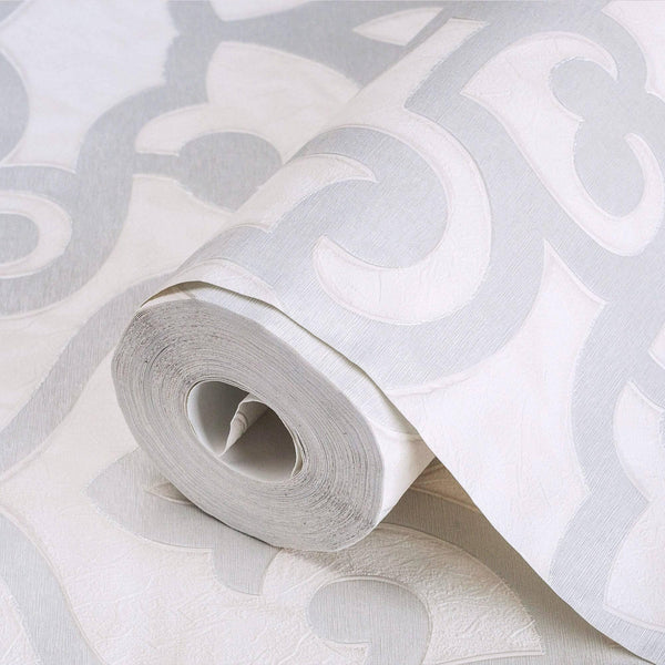 Cream Lace Trellis Wallpaper, Shiny Silver Gold Patterns Faded Colors Damask Design - Adawall Wallpaper - Registered Trade Accounts Only, Wallpaper Wholesale Account - 7810-1 - Adawall Wholesale - Wallpaper Wholesaler