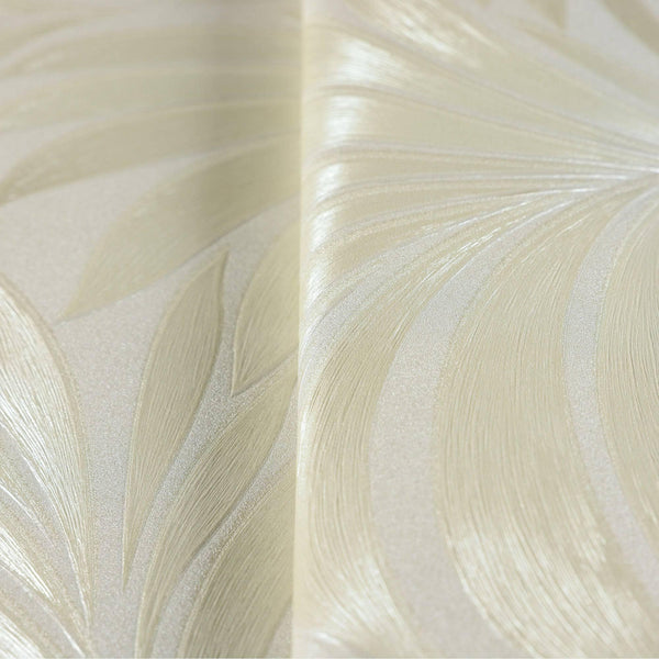 Cream Luxury Leaves Solid Color Shades Wallpaper, Deep Embossed Flocked Velvet Feeling Design - Walloro High End Wallcoverings & More