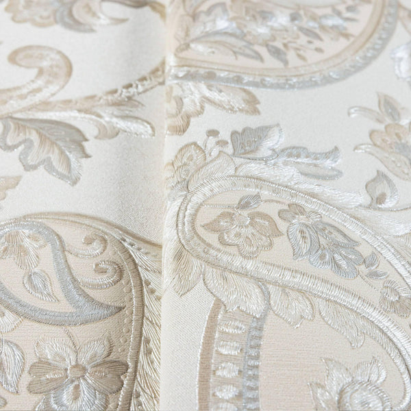 Cream Luxury Paisley Deep Embossed Wallpaper, Traditional Rich Textured Wallcovering - Walloro High End Wallcoverings & More