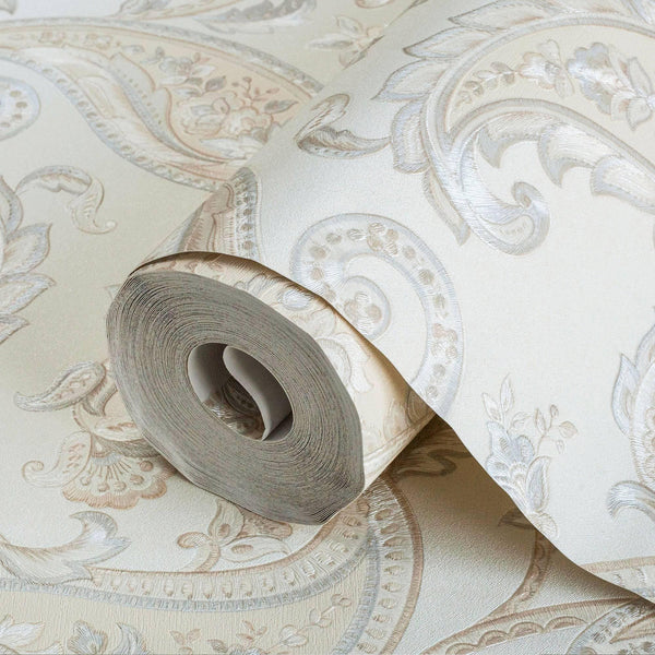 Cream Luxury Paisley Deep Embossed Wallpaper, Traditional Rich Textured Wallcovering - Adawall Wallpaper - Registered Trade Accounts Only, Wallpaper Wholesale Account - 9903-1 - Adawall Wholesale - Wallpaper Wholesaler