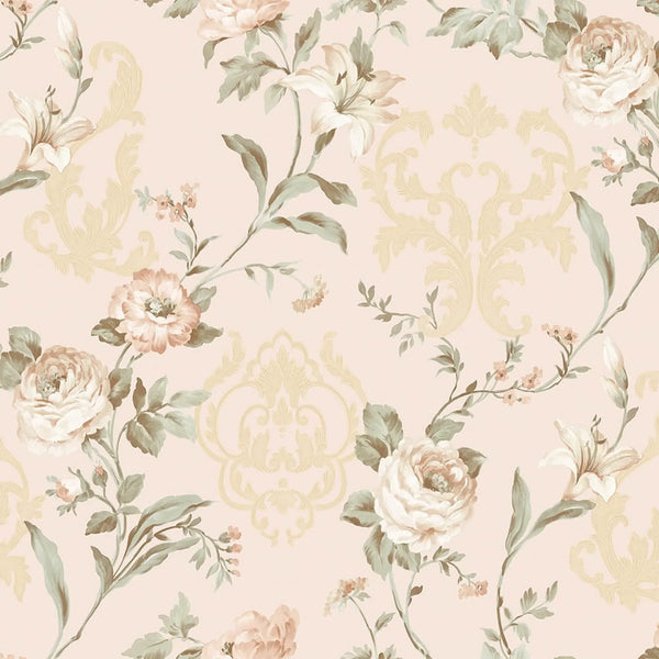 Cream Timeless Floral Embossed Rose Wallpaper, Flocked Vivid Color Rose Flowers Pattern - Walloro High End Wallcoverings & More