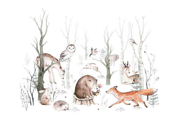 Cute Animals, Trees Wallpaper, White Background Mural, Oversized Custom Size Wall Art, Non - Woven, Non - Adhesive, Modern Wall Paper, Removable - Adawall Wallpaper - Registered Trade Accounts Only, Wallpaper Wholesale Account - W77652 - Adawall Wholesale - Wallpaper Wholesaler