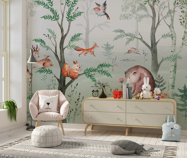 Cute Animals Wallpaper, Kids Mural, Oversized Custom Size Wall Art, Non - Woven, Non - Adhesive, Modern Wall Paper, Removable - Adawall Wallpaper - Registered Trade Accounts Only, Wallpaper Wholesale Account - W77656 - Adawall Wholesale - Wallpaper Wholesaler
