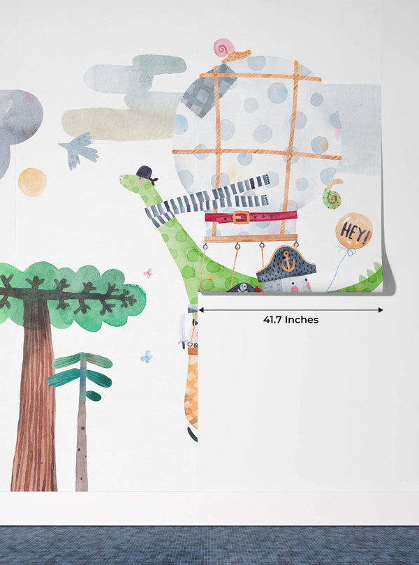 Cute Animals Wallpaper, Travelling by Balloon Mural, Oversized Custom Size Wall Art, Non - Woven, Non - Adhesive, Modern Wall Paper, Removable - Adawall Wallpaper - Registered Trade Accounts Only, Wallpaper Wholesale Account - W77942 - Adawall Wholesale - Wallpaper Wholesaler