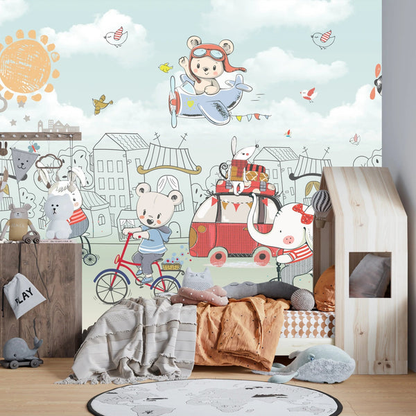 Cute Baby Animals Wallpaper, Hand Drawn Mural, Oversized Custom Size Wall Art, Non - Woven, Non - Adhesive, Modern Wall Paper, Removable - Adawall Wallpaper - Registered Trade Accounts Only, Wallpaper Wholesale Account - W78092 - Adawall Wholesale - Wallpaper Wholesaler
