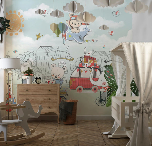 Cute Baby Animals Wallpaper, Hand Drawn Mural, Oversized Custom Size Wall Art, Non - Woven, Non - Adhesive, Modern Wall Paper, Removable - Adawall Wallpaper - Registered Trade Accounts Only, Wallpaper Wholesale Account - W78092 - Adawall Wholesale - Wallpaper Wholesaler