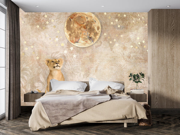 Cute Lion Baby Wallpaper, Gold Moon Mural, Oversized Custom Size Wall Art, Non - Woven, Non - Adhesive, Modern Wall Paper, Removable - Adawall Wallpaper - Registered Trade Accounts Only, Wallpaper Wholesale Account - W78090 - Adawall Wholesale - Wallpaper Wholesaler