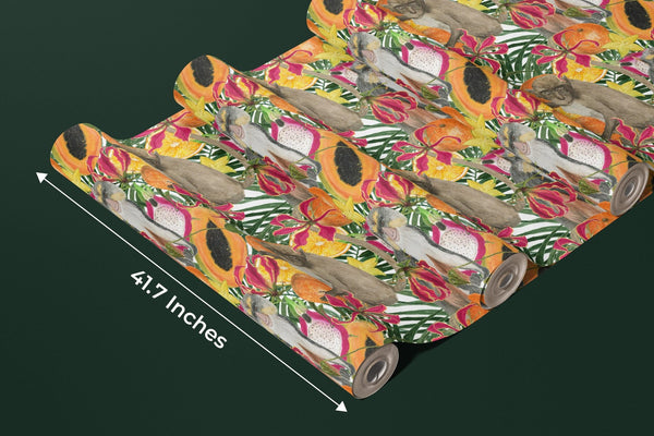 Cute Monkey, Exotic Fruits Wallpaper, Seamless Pattern Mural, Oversized Custom Size Wall Art, Non - Woven, Non - Adhesive, Modern Wall Paper, Removable - Adawall Wallpaper - Registered Trade Accounts Only, Wallpaper Wholesale Account - W77811 - Adawall Wholesale - Wallpaper Wholesaler