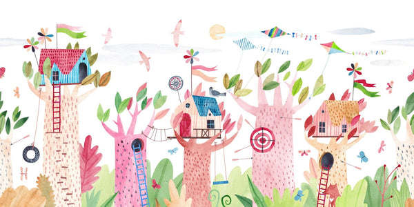 Cute Tree Houses Wallpaper, Playground Mural, Oversized Custom Size Wall Art, Non - Woven, Non - Adhesive, Modern Wall Paper, Removable - Adawall Wallpaper - Registered Trade Accounts Only, Wallpaper Wholesale Account - W77941 - Adawall Wholesale - Wallpaper Wholesaler
