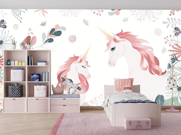 Cute Unicorns Wallpaper, Floral Mural, Oversized Custom Size Wall Art, Non - Woven, Non - Adhesive, Modern Wall Paper, Removable - Adawall Wallpaper - Registered Trade Accounts Only, Wallpaper Wholesale Account - W77783 - Adawall Wholesale - Wallpaper Wholesaler