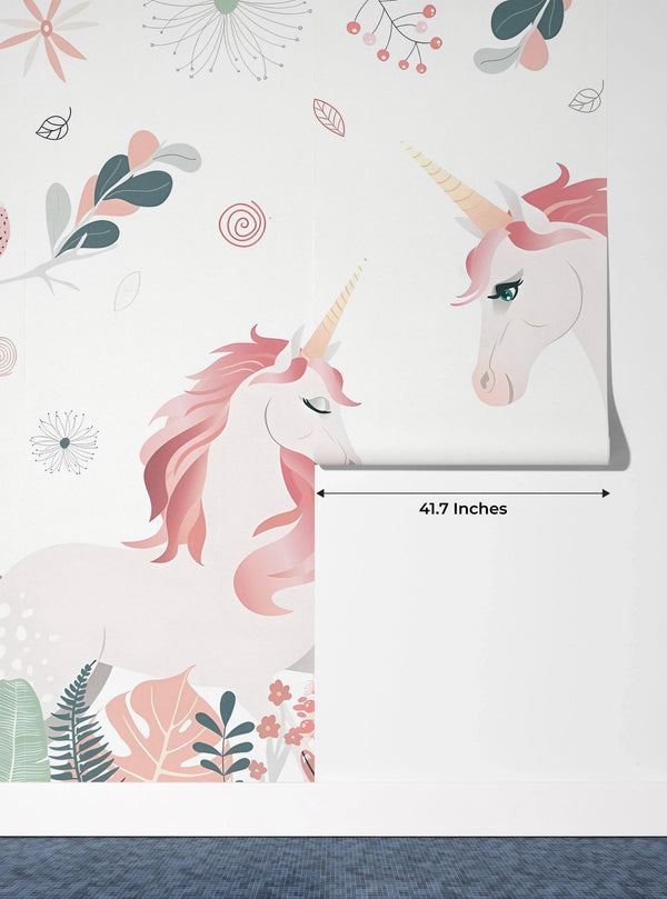 Cute Unicorns Wallpaper, Floral Mural, Oversized Custom Size Wall Art, Non - Woven, Non - Adhesive, Modern Wall Paper, Removable - Adawall Wallpaper - Registered Trade Accounts Only, Wallpaper Wholesale Account - W77783 - Adawall Wholesale - Wallpaper Wholesaler