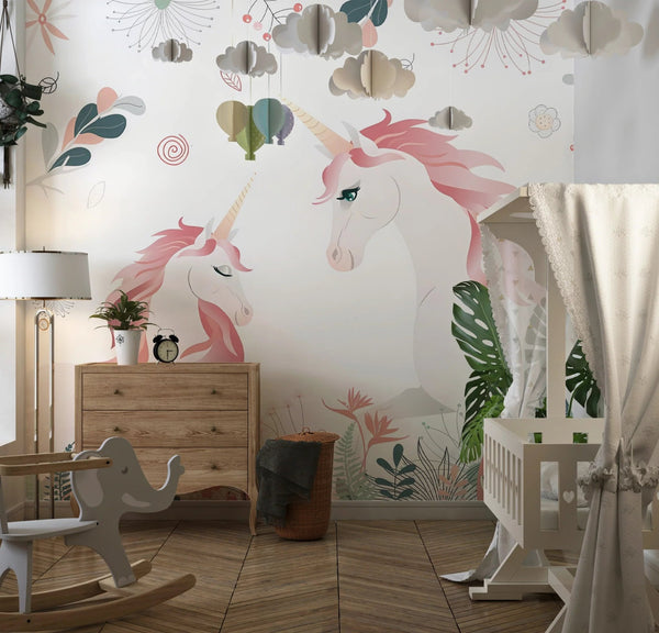 Cute Unicorns Wallpaper, Floral Mural, Oversized Custom Size Wall Art, Non - Woven, Non - Adhesive, Modern Wall Paper, Removable - Adawall Wallpaper - Registered Trade Accounts Only, Wallpaper Wholesale Account - W77783 - Adawall Wholesale - Wallpaper Wholesaler