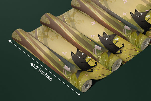 Cute Wild Forest Wallpaper, Wolf and Bunnies Mural, Oversized Custom Size Wall Art, Non - Woven, Non - Adhesive, Modern Wall Paper, Removable - Adawall Wallpaper - Registered Trade Accounts Only, Wallpaper Wholesale Account - W78113 - Adawall Wholesale - Wallpaper Wholesaler