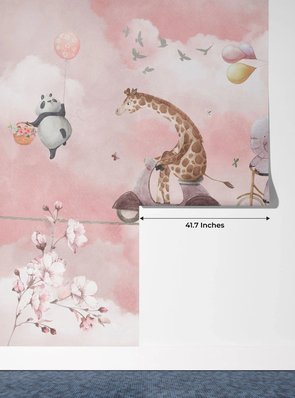 Cycling Animals with Balloons Wallpaper, Watercolor Mural, Oversized Custom Size Wall Art, Non - Woven, Non - Adhesive, Modern Wall Paper, Removable - Adawall Wallpaper - Registered Trade Accounts Only, Wallpaper Wholesale Account - W77781 - Adawall Wholesale - Wallpaper Wholesaler