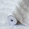 Damask Deep Embossed Wallpaper, Light Gray, White Luxury 3D Non-Pasted Wallcovering, Shimmering, Traditional Non-Woven Wall Decor - Walloro High End Wallcoverings & More