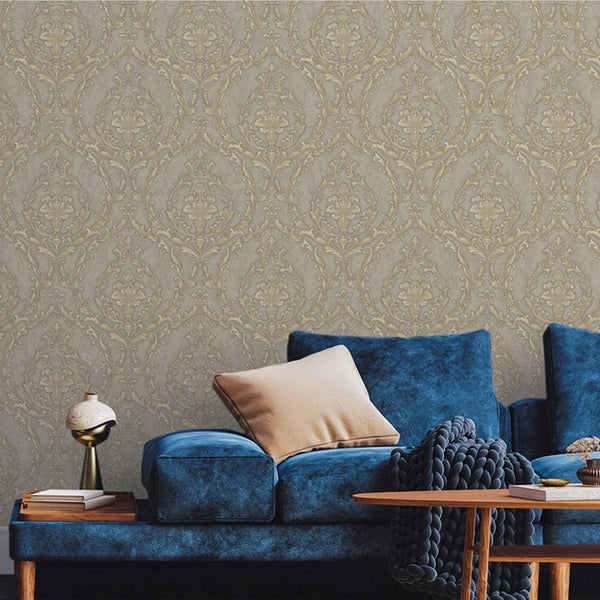 Damask Deep Embossed Wallpaper, Tan, Gold Luxury 3D Non - Pasted Wallcovering, Shimmering, Traditional Non - Woven Wall Decor - Adawall Wallpaper - Registered Trade Accounts Only, Wallpaper Wholesale Account - 1401-5 - Adawall Wholesale - Wallpaper Wholesaler
