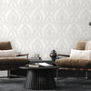 Damask Deep Embossed Wallpaper, White, Silver Luxury 3D Non-Pasted Wallcovering, Shimmering, Traditional Non-Woven Wall Decor - Walloro High End Wallcoverings & More