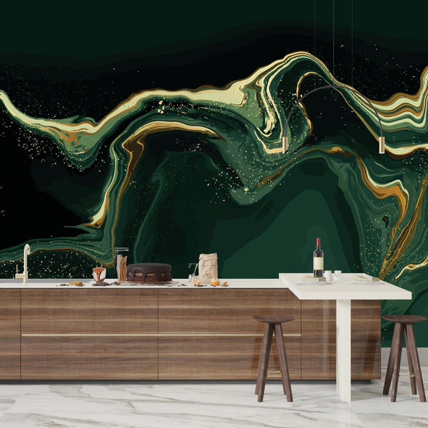 Dark Emerald Green Marble Wallpaper, Gold Abstract Mural, Oversized Custom Size Wall Art, Non - Woven, Non - Adhesive, Modern Wall Paper, Removable - Adawall Wallpaper - Registered Trade Accounts Only, Wallpaper Wholesale Account - W77925 - Adawall Wholesale - Wallpaper Wholesaler