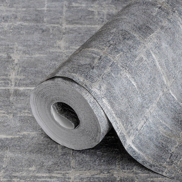 Dark Gray Abstract Metallic Lines Wallpaper, 3D Deep Embosed Silver Gold Rustic Geometric Interior Decor - Walloro High End Wallcoverings & More