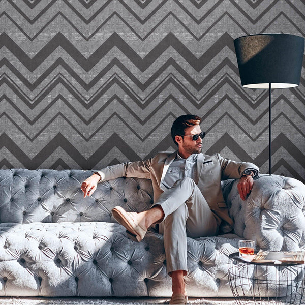 Dark Gray Large Modern Chevron 3D Embossed Wallpaper, Modern Rich Textured Wallcovering - Adawall Wallpaper - Registered Trade Accounts Only, Wallpaper Wholesale Account - 1207-5 - Adawall Wholesale - Wallpaper Wholesaler