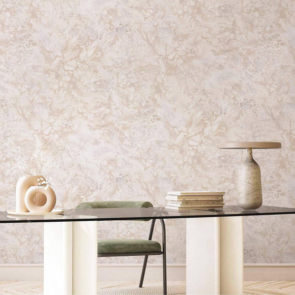 Decorative Marble Embossed Light Beige Textured Wallpaper, Home Wall Decor, Aesthetic Wallpaper, Wall Covering Non-Adhesive, Large 177 sq ft Roll - Walloro High End Wallcoverings & More