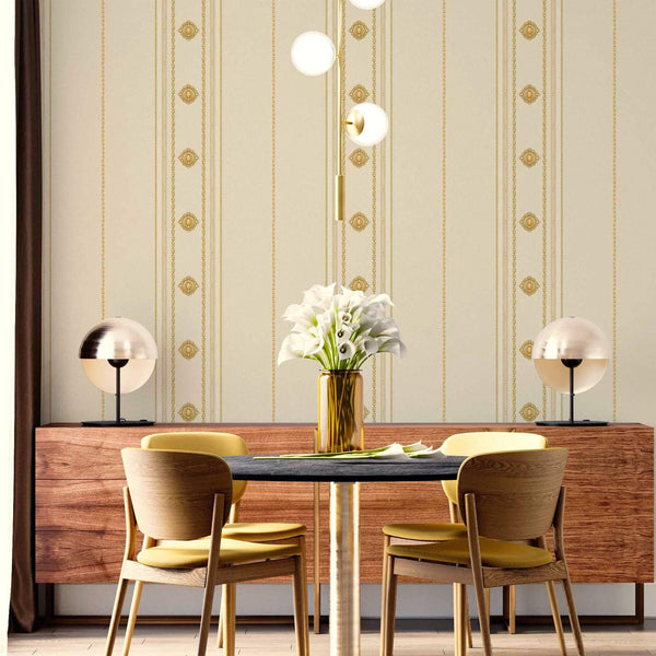 Decorative Striped Embossed Wallpaper, Off White, Yellow 3D Boho Art Deco Ornate Home Wall Decor, Washable, Durable - Adawall Wallpaper - Registered Trade Accounts Only, Wallpaper Wholesale Account - 1309-3 - Adawall Wholesale - Wallpaper Wholesaler