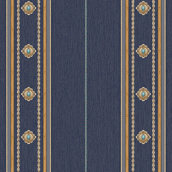 Decorative Striped Embossed Wallpaper, Royal Blue, Yellow, Gold 3D Boho Art Deco Ornate Home Wall Decor, Washable, Durable - Walloro High End Wallcoverings & More