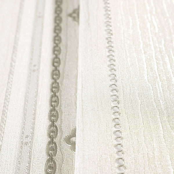 Decorative Striped Embossed Wallpaper, White, Silver 3D Boho Art Deco Ornate Home Wall Decor, Washable - Adawall Wallpaper - Registered Trade Accounts Only, Wallpaper Wholesale Account - 1309-1 - Adawall Wholesale - Wallpaper Wholesaler