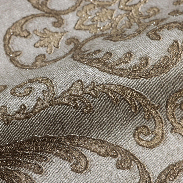 Deep Embossed Sparkling Damask Wallpaper, Stylish Brown Gray Glittering Luxury Fabric Feel Vivid Colors, Home Commercial Use, Easy Clean, Water Resistant - Walloro High End Wallcoverings & More