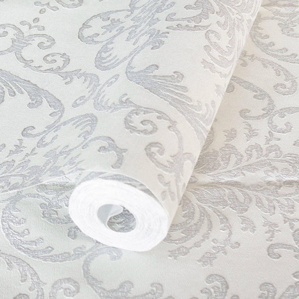 Deep Embossed Sparkling Damask Wallpaper, Stylish White Glittering Luxury Fabric Feel Vivid Colors, Home Commercial Use, Easy Clean, Water Resistant - Adawall Wallpaper - Registered Trade Accounts Only, Wallpaper Wholesale Account - 1312-1 - Adawall Wholesale - Wallpaper Wholesaler