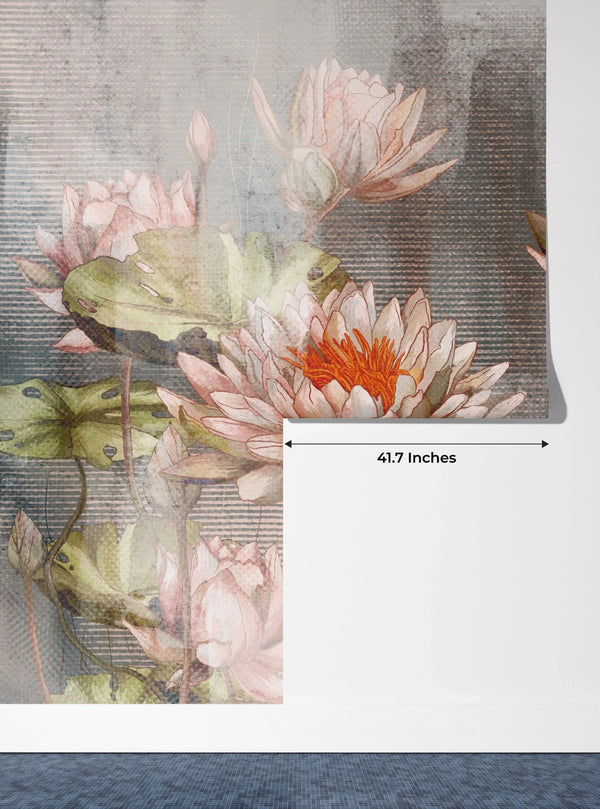 Delicate Water Lilies Wallpaper, Textured Background Mural, Oversized Custom Size Wall Art, Non - Woven, Non - Adhesive, Modern Wall Paper, Removable - Adawall Wallpaper - Registered Trade Accounts Only, Wallpaper Wholesale Account - W77806 - Adawall Wholesale - Wallpaper Wholesaler