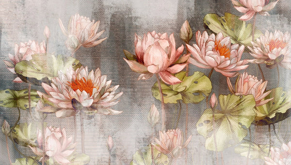 Delicate Water Lilies Wallpaper, Textured Background Mural, Oversized Custom Size Wall Art, Non - Woven, Non - Adhesive, Modern Wall Paper, Removable - Adawall Wallpaper - Registered Trade Accounts Only, Wallpaper Wholesale Account - W77806 - Adawall Wholesale - Wallpaper Wholesaler