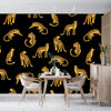 Leopards, Black Background Wallpaper, Seamless Pattern Mural, Oversized Custom Size Wall Art, Non-Woven, Non-Adhesive, Modern Wall Paper, Removable