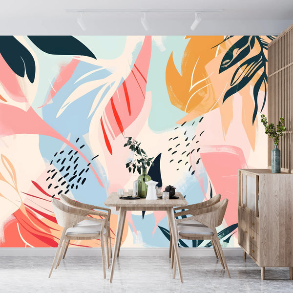 Pastel Abstract Summer Wallpaper, Seamless Pattern Mural, Oversized Custom Size Wall Art, Non-Woven, Non-Adhesive, Modern Wall Paper, Removable