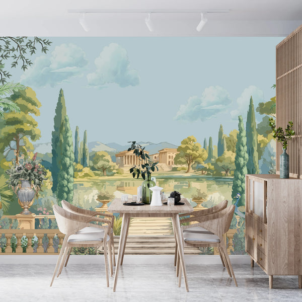 Ancient Roman Garden Wallpaper, Palace Fountain Mural, Oversized Custom Size Wall Art, Non-Woven, Non-Adhesive, Modern Wall Paper, Removable