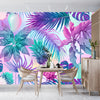 Pink and Blue Tropical Plants Wallpaper, Seamless Pattern Mural, Oversized Custom Size Wall Art, Non-Woven, Non-Adhesive, Modern Wall Paper, Removable