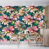 Abstract Flowers Blooming Wallpaper, Seamless Pattern Mural, Oversized Custom Size Wall Art, Non-Woven, Non-Adhesive, Modern Wall Paper, Removable