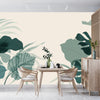 Abstract Botanical Wallpaper, Big Leaves Mural, Oversized Custom Size Wall Art, Non-Woven, Non-Adhesive, Modern Wall Paper, Removable