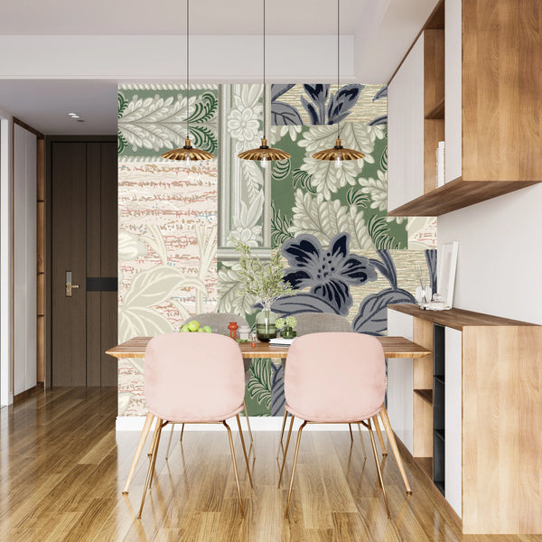 Floral Wallpaper, Patchwork Mural, Oversized Custom Size Wall Art, Non-Woven, Non-Adhesive, Modern Wall Paper, Removable