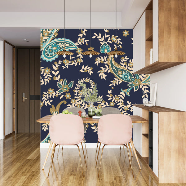 Ethnic Paisley Wallpaper, Seamless Pattern Mural, Oversized Custom Size Wall Art, Non-Woven, Non-Adhesive, Modern Wall Paper, Removable