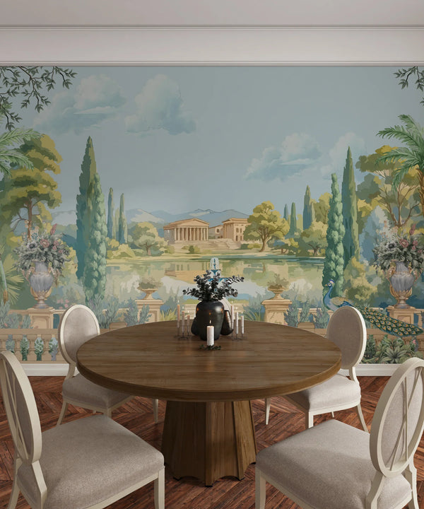 Ancient Roman Garden Wallpaper, Palace Fountain Mural, Oversized Custom Size Wall Art, Non-Woven, Non-Adhesive, Modern Wall Paper, Removable