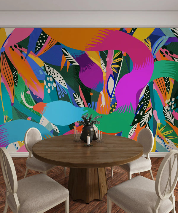 Exotic Abstract Wallpaper, Jungle and Snakes Mural, Oversized Custom Size Wall Art, Non-Woven, Non-Adhesive, Modern Wall Paper, Removable