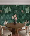 Hand Drawn Tropical Leaves Wallpaper, Seamless Pattern Mural, Oversized Custom Size Wall Art, Non-Woven, Non-Adhesive, Modern Wall Paper, Removable