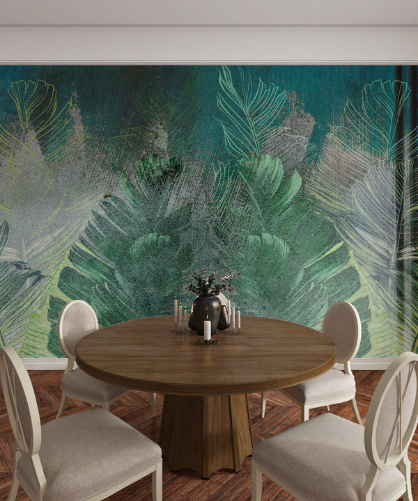 Tropical Leaves Wallpaper, Floral Background Mural, Oversized Custom Size Wall Art, Non-Woven, Non-Adhesive, Modern Wall Paper, Removable