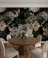 Floral Wallpaper, Dark Background Mural, Oversized Custom Size Wall Art, Non-Woven, Non-Adhesive, Modern Wall Paper, Removable