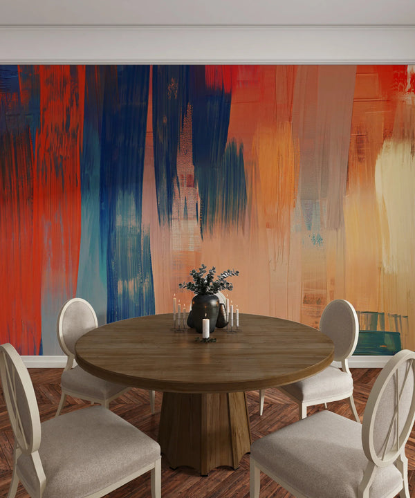 Modern Art Red and Blue Wallpaper, Abstract Paint Mural, Oversized Custom Size Wall Art, Non-Woven, Non-Adhesive, Modern Wall Paper, Removable