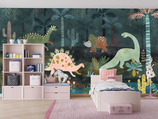 Dino World Wallpaper, Jungle Mural, Oversized Custom Size Wall Art, Non - Woven, Non - Adhesive, Modern Wall Paper, Removable - Adawall Wallpaper - Registered Trade Accounts Only, Wallpaper Wholesale Account - W77755 - Adawall Wholesale - Wallpaper Wholesaler